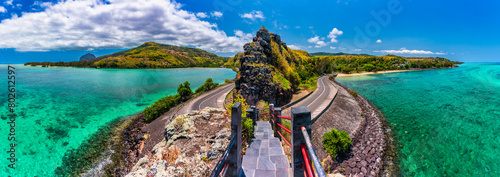 View of Baie du Cap from Maconde Viewpoint, Savanne District, Mauritius, Indian Ocean, Africa. View of the famous Maconde view point, sea and the mountains in the background, in Mauritius, Africa photo