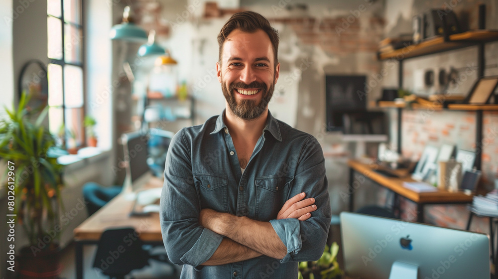 Fototapeta premium smiling man in modern office