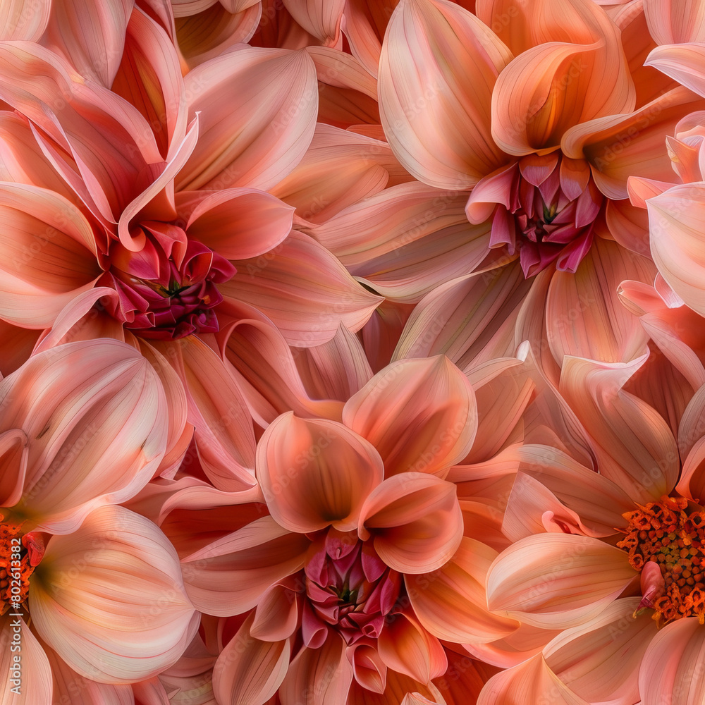 Seamless pattern of dahlia flowers closeup