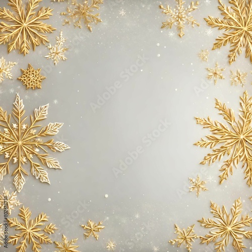 Snowflakes seamless border .Ornament with golden snowflakes and stars 