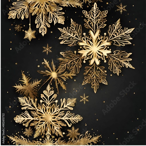 Snowflakes seamless border .Ornament with golden snowflakes and stars 