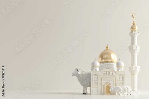 Mosque and sheep With Copy Space For Islamic Celebrations Like Ramadan or Eid adha Background