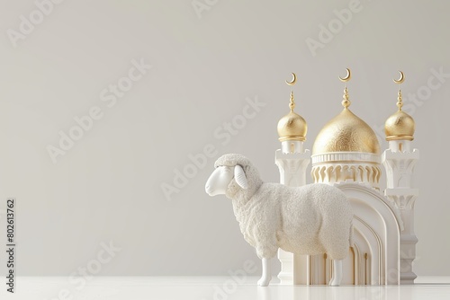 Mosque and sheep With Copy Space For Islamic Celebrations Like Ramadan or Eid adha Background