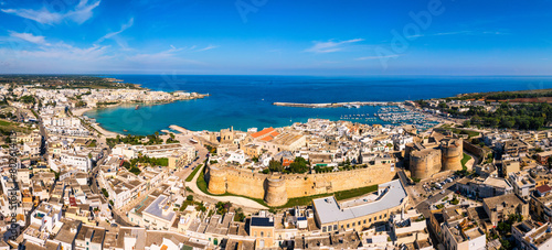 Aerial view of Otranto town on the Salento Peninsula in the south of Italy, Easternmost city in Italy (Apulia) on the coast of the Adriatic Sea. View of Otranto town, Puglia region, Italy.