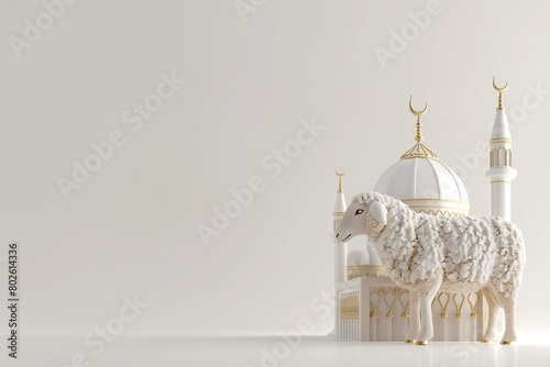 Mosque and sheep With Copy Space For Islamic Celebrations Like Ramadan or Eid adha Background