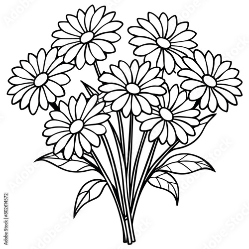Daisy Flower  Bouquet outline illustration coloring book page design, Daisy Flower  Bouquet black and white line art drawing coloring book pages for children and adults