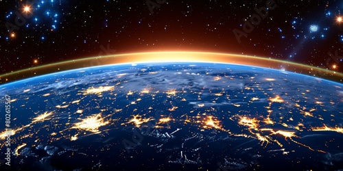 Stunning View of Earth from Space Highlighting City Lights and a Glowing Atmosphere Against the Cosmic Backdrop