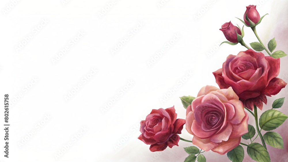 Digital painting of red roses with empty area for text. Digital painting of red roses with empty area for text.