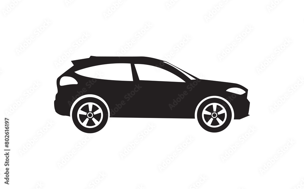 Car icon symbol Flat vector illustration silhouette. concept of auto, view, sport, race, transport, and automobile vector illustration.