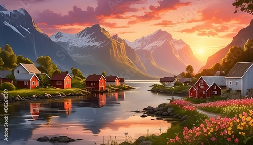 paisaje de pueblo en Noruega (paisaje 4) photo