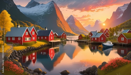 paisaje de pueblo en Noruega (paisaje 1)