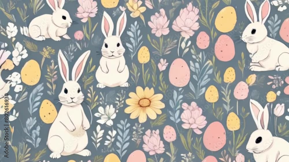 Abstract background bunnies flowers easter eggs, motion Abstract background bunnies flowers easter eggs, motion