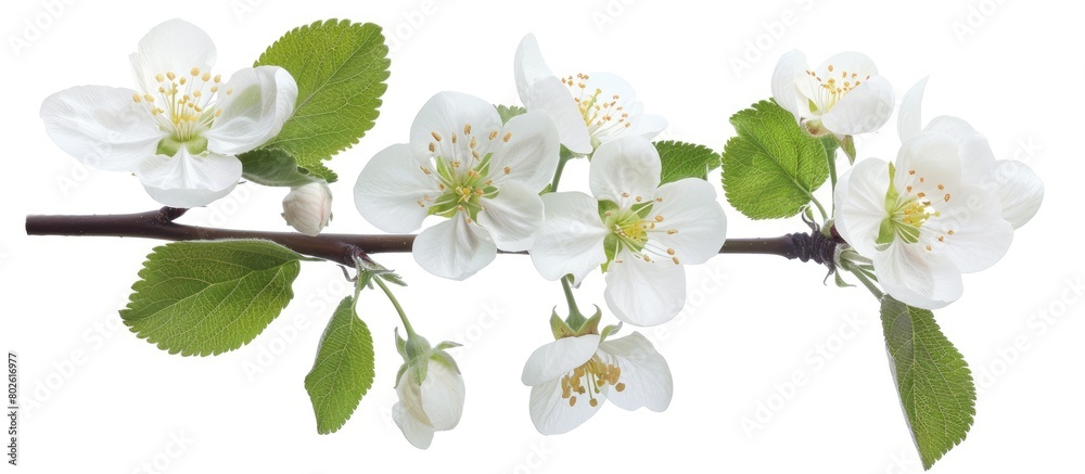 Fototapeta premium White apple flowers on a branch with a white background