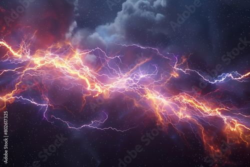 lightning strike colored 3d rendering