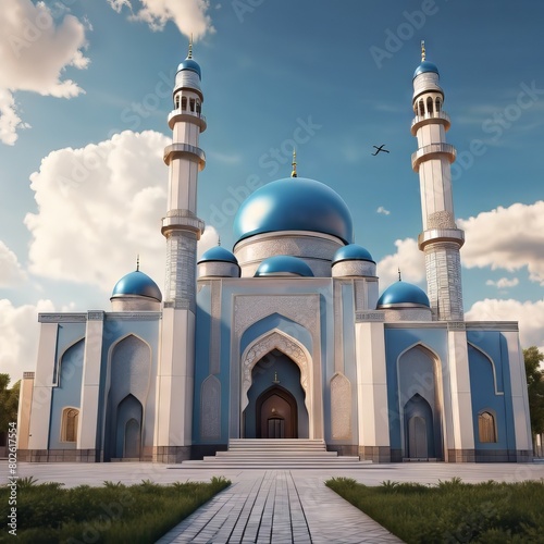 Mosque Building With a Blue Sky and Clouds for Eid al-Fitr Background