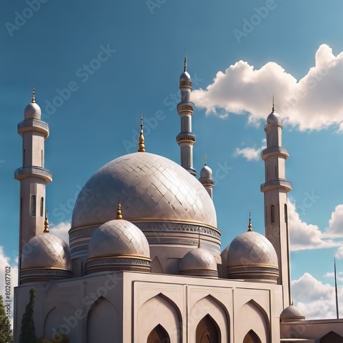 Mosque Building With a Blue Sky and Clouds for Eid al-Fitr Background