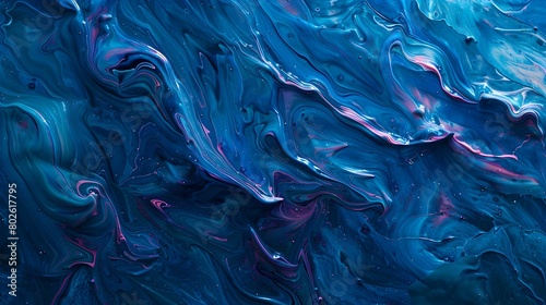 Mesmerizing Swirls of Vibrant Blue Acrylic Paint in High Definition photo