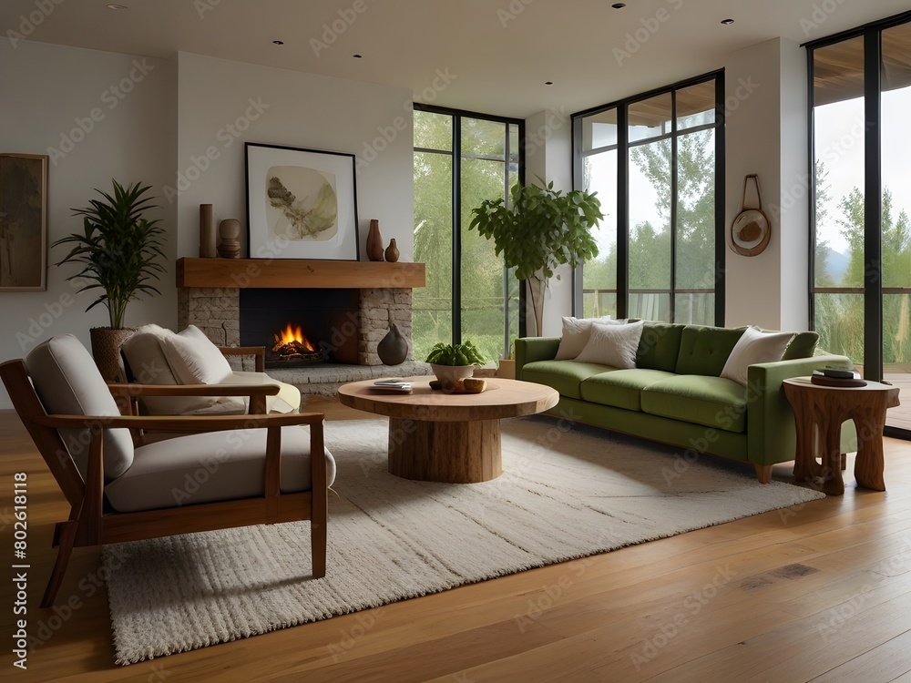 Fototapeta premium Eco-Elegance: A Modern Living Room Embracing Sustainability