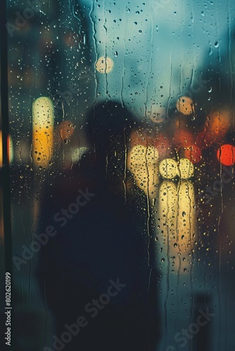 Illustration captures rainy scene, blurred world reflects depression's emotional isolation, muted palette conveys detachment.