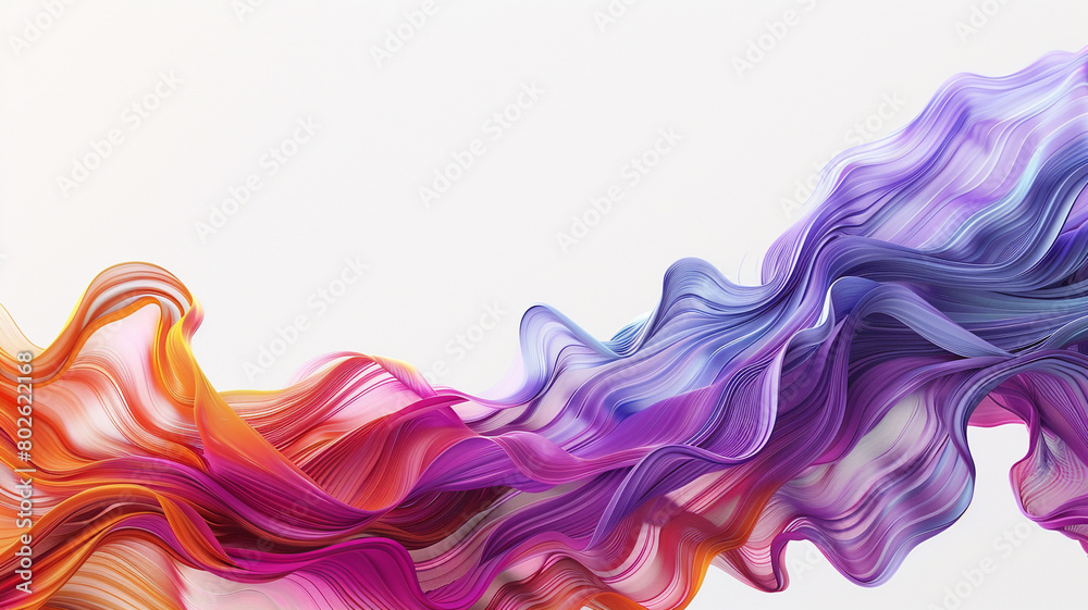  Intricate waves of color cascading over a blank white background, creating a dynamic and eye-catching abstract design