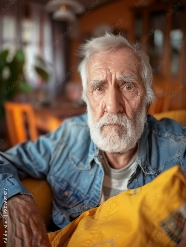 Elderly Caucasian Man with Grey Beard in a Casual Home Setting Elderly Caucasian Man with Grey Beard in a Casual Home Setting