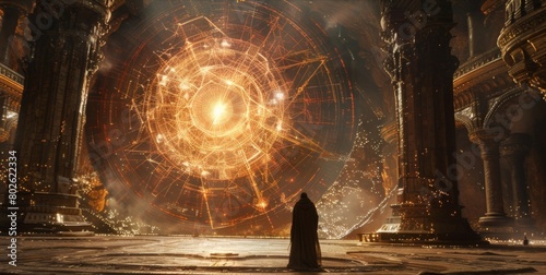 Within a hidden chamber deep in the heart of a grand castle a secret society of hermetic scholars gather around a large ancient scroll . .