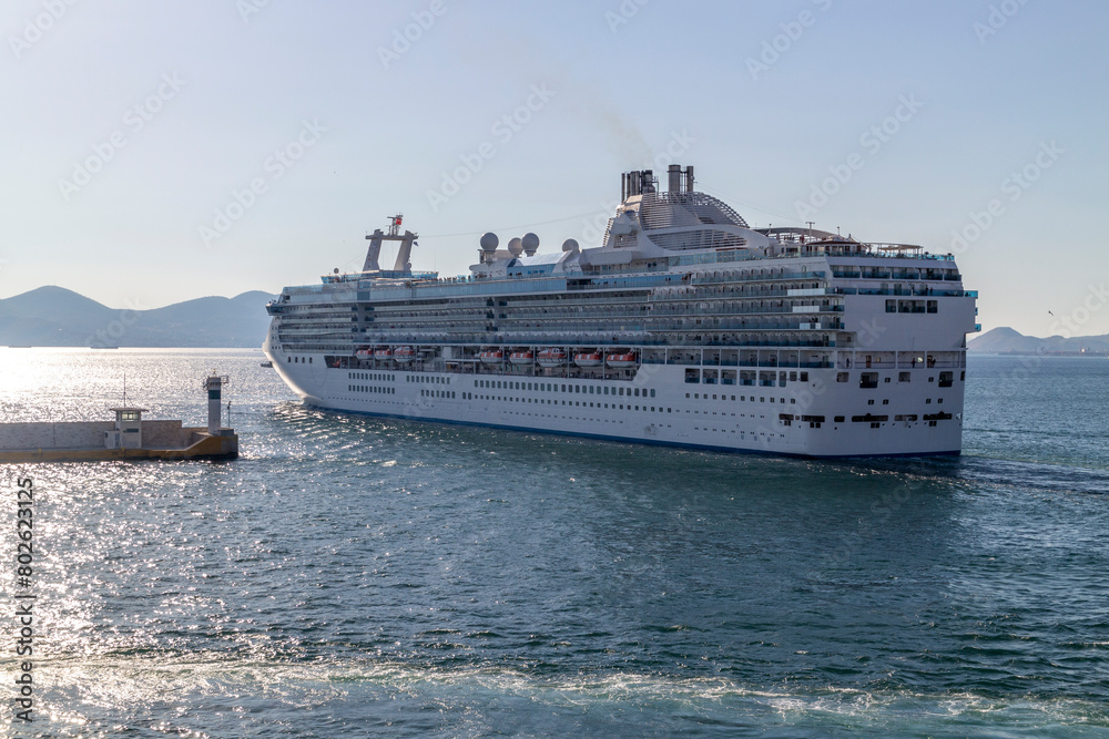 Cruise ship leaving Piraeus harbour, Athens, Greece