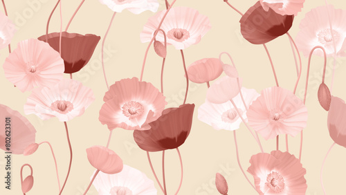 Wallpaper Mural Floral seamless pattern, poppy flowers in red tones on brown background Torontodigital.ca