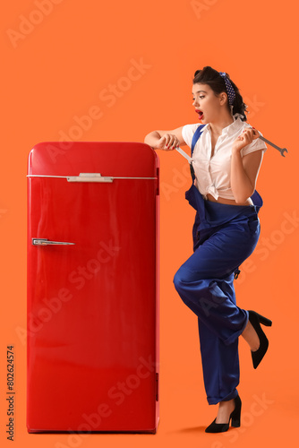 Shocked young pin-up worker...
