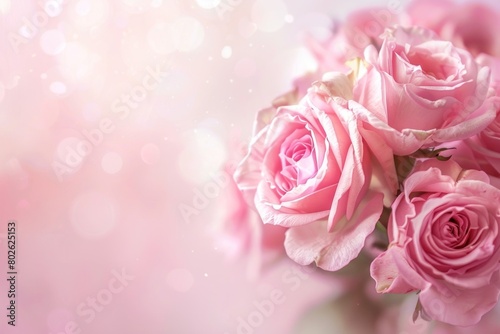 Greeting Card Background with Beautiful Pink Rose Frame. Romantic Impression Concept
