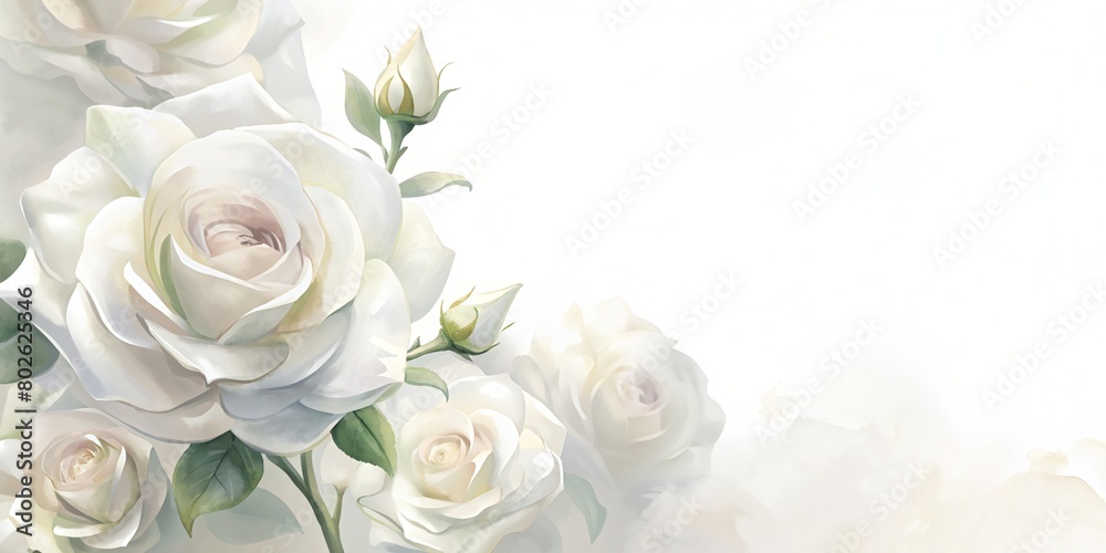 Digital painting of white roses with empty area for text. Digital painting of white roses with empty area for text.