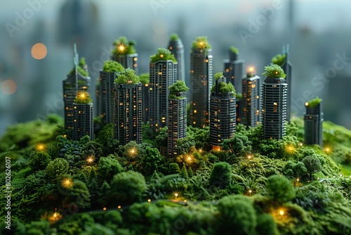 "Skyscraper Embracing Nature: Integration of Buildings with Lush Greenery in Sustainable Urban Design"