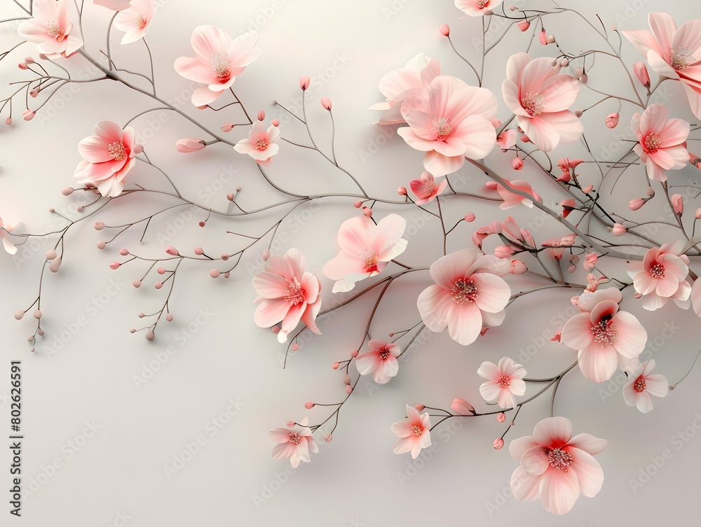 Fototapeta premium Elegant Pink Flowers and Branches on Light Background for Romantic Illustration