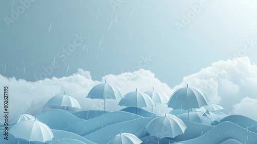 Rain On Umbrella - Rainy season Weather Concept
