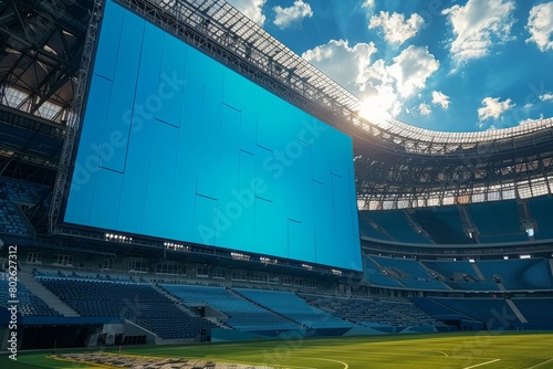 A large LCD monitor is located in the football field. photo