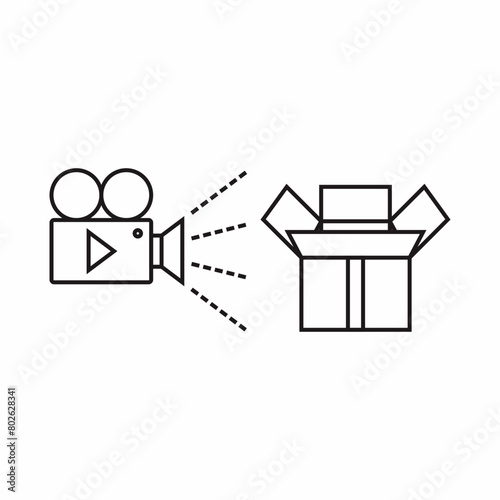 Outlined unboxing the package video recording illustration.
