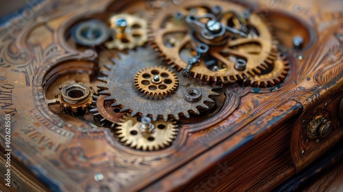 Antique Gears in Ornate Wooden Case
