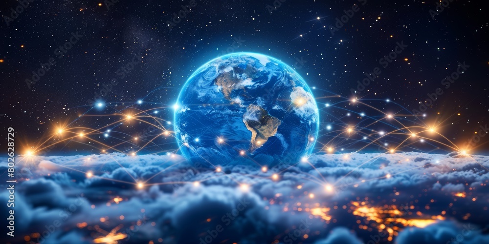 Global Network Security Concept with a Digital Earth Surrounded by Networks and Stars
