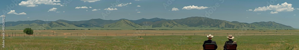 Two Penguins Standing in a Vast Plain with Distant Mountains, Symbolizing Isolation and Companionship in the Wild Two Penguins Standing in a Vast Plain with Distant Mountains, Symbolizing Isolation and Companionship in the Wild