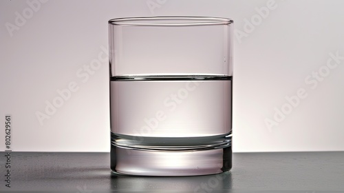 Macro shot of a glass half full of water, concept of saving and optimist viewpoint
