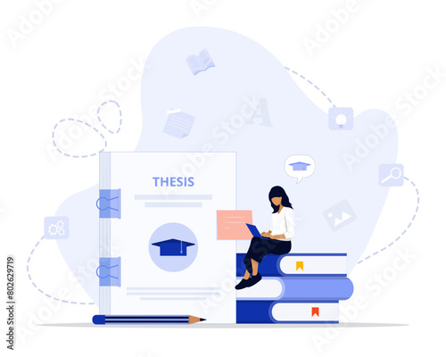 Thesis concept illustration. Suitable for landing page, ui, web, App intro card, editorial, flyer, and banner.