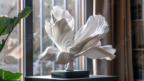 Elegant White Flower Sculpture in Modern Setting
