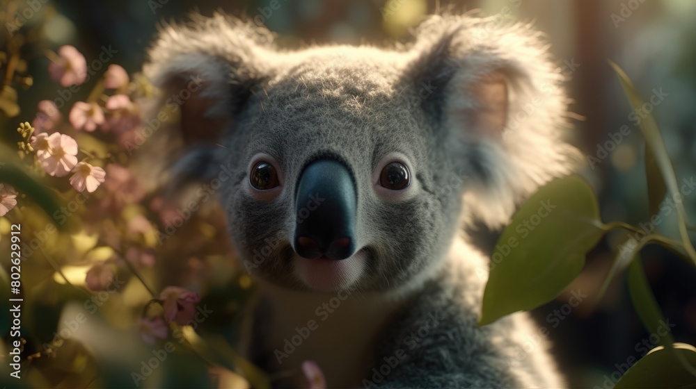 cute baby koala in the forest. Created with generative AI. cute baby koala in the forest. Created with generative AI.
