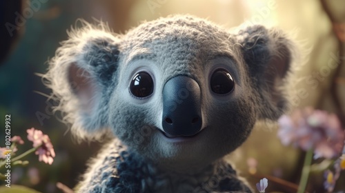 cute baby koala in the forest. Created with generative AI. 