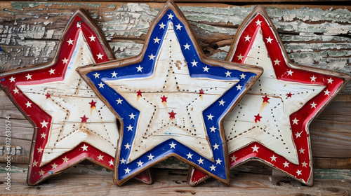 vintage American flag stars on wooden background