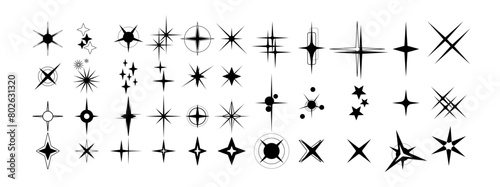Stars Vector. Set of black sparkle icon on white background. Magic effect elements for decorative. Vector illustration.