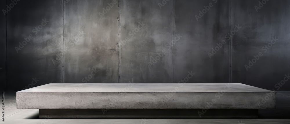 Minimalist concrete podium in an industrial setting, textured backdrop,