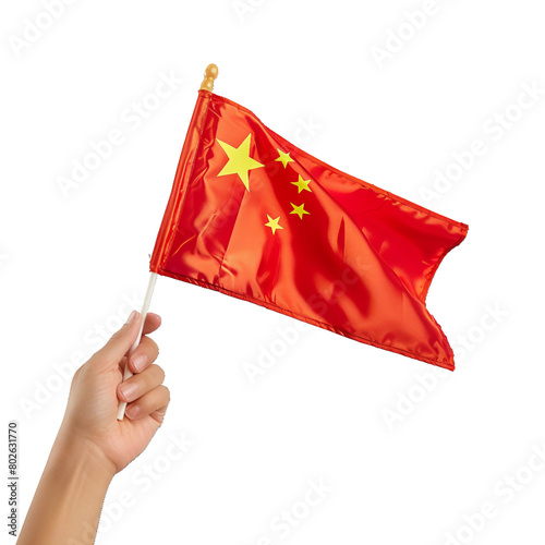 hand holding china flag, isolated PNG, white background photo