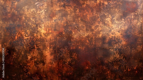 With grunge texture  a rustic copper wall background features brown  paint  and a rust effect.