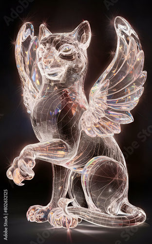 "Crystal Griffin: A Spectral Fusion of Elegance and Magic - Mesmerizing 3D Render"
